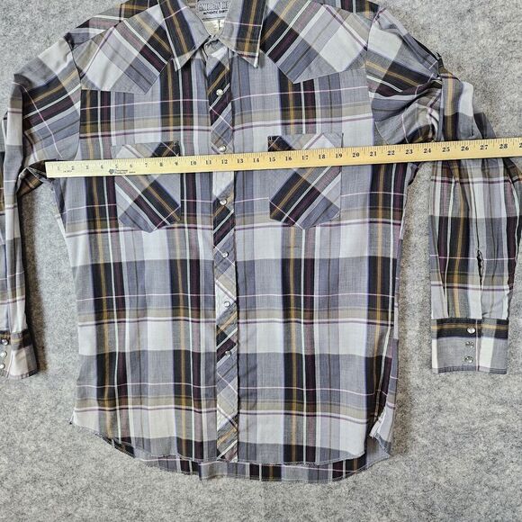 American Hero Brown & Gray Plaid Pearl Snap Size Large Long Sleeve Western Shirt - Picture 10 of 16